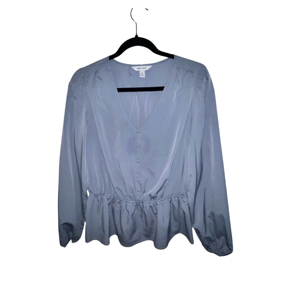 Nine West Lavender Button-Front Peplum Blouse - Size M